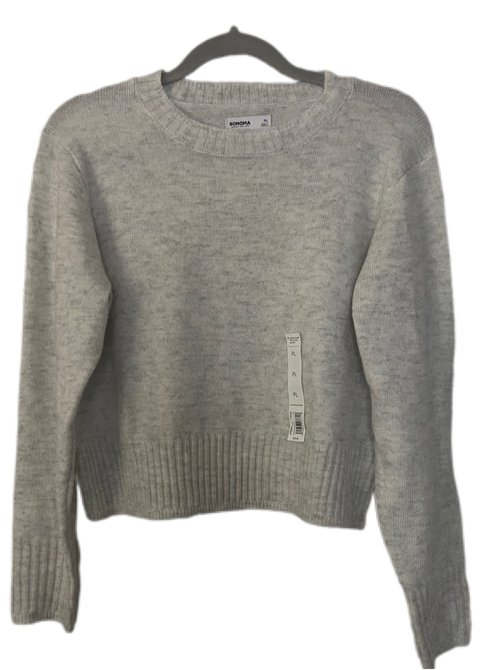 Sonoma Heather Gray Cropped Crewneck Pullover Sweater Size Petite Large